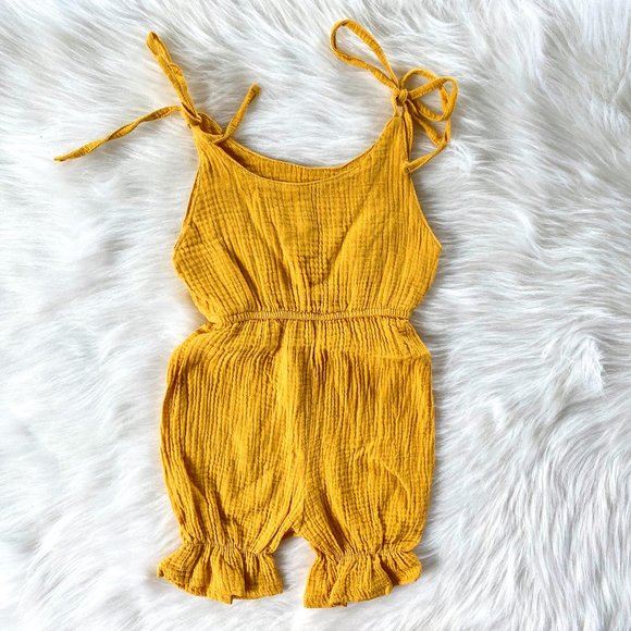 Other - Little Girls Mustard Yellow Cotton Muslin Romper